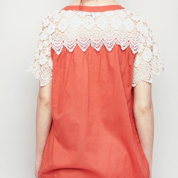 Orange Boho Lightweight Cream Lace Short Sleeves - Picture 4 of 5